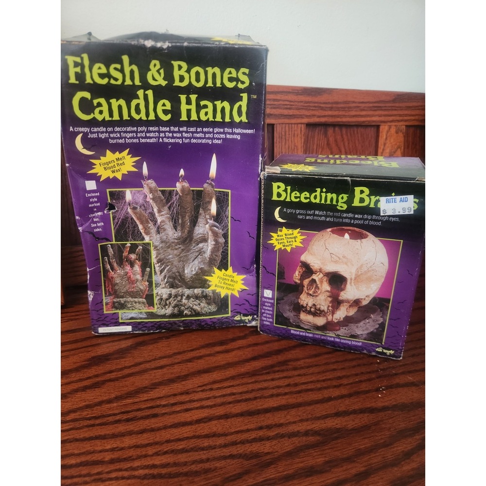 Vintage Fun World Halloween Flesh & Bones Candle And Bleeding Brain Candle